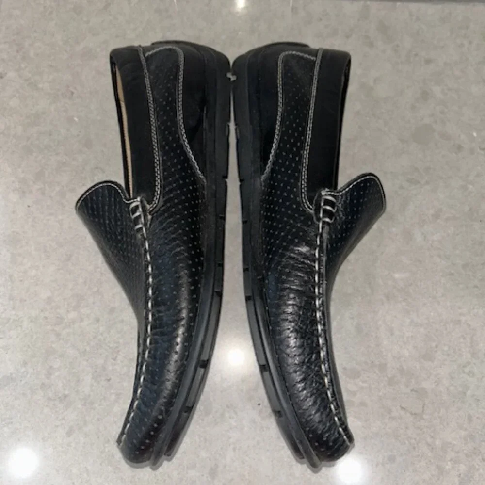 Ecco Men's Black Genuine Leather Perforated Loafers Sz 11 Excellent